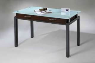Contemporary Dark Walnut Wood Glass Desk Office Table  