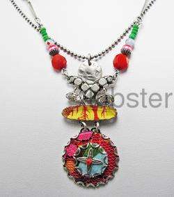 AYALA BAR COLORFUL MADRAS DOUBLE SILVER NECKLACE NECKLACES w CRYSTALS 