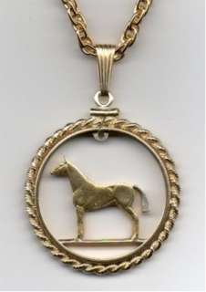 Gold & Silver Cut Coin Irish 20 pence Horse Necklace RB  