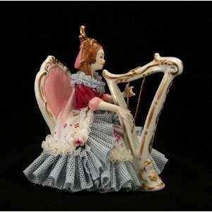   Harp German Dresden Porcelain Fired Lace Figurine: Home & Kitchen