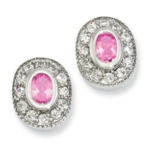    Rhodium plated October Birthstone Oval CZ Earrings: Jewelry