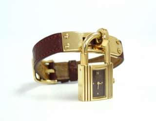 HERMES KELLY Cadena Watch Burgundy Leather EXLNT Quartz Bracelet Band 