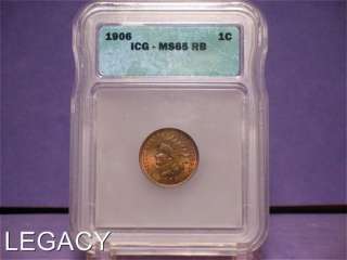 1906 INDIAN HEAD CENT ICG MS65RB* BEAUTIFUL INDIAN (OI+  