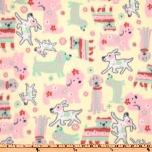  60 Wide Fleece Dogs Cream/Pink Fabric By The Yard Arts 