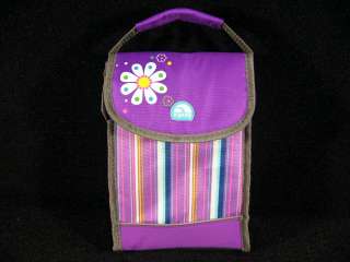   Purple Flower & Striped School Insulated Lunch Tote Box Bag New  