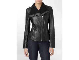 calvin klein womens exposed zip leather jacket  