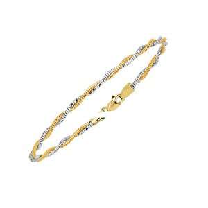  14K Two Tone Gold Twisted Two Strand Chain Bracelet   7 