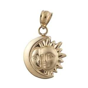   14K Yellow Gold Sun & Moon Face Satin Charm Pendant IceNGold Jewelry