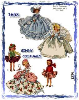 1653 Ginny Doll Costume Patterns 7 1/2 Dolls Vintage  