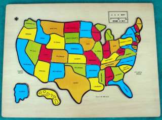 Vintage Wooden United States Jigsaw Puzzle Game Map US Geography USA 