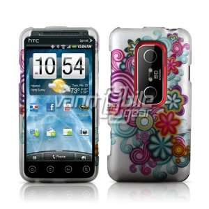 HTC EVO 3D (Sprint)   Purple/Blue Floral Design Hard 2 Pc Case Cover 