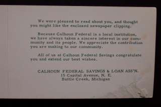 1960s Calhoun Federal Savings & Loan Battle Creek MI  