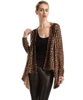 Magaschoni brown leopard cashmere draped cardigan