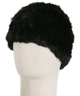 Adrienne Landau black rabbit fur hat   