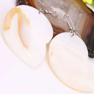 White MOP Shell Carved Sea Shell Beads Dangle Earrings  