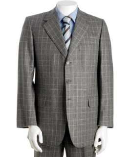 Brioni grey windowpane check wool 3 button Traiano suit with single 
