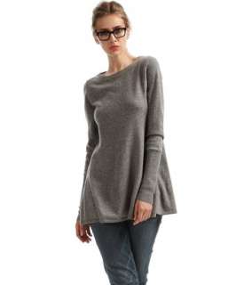 CeCe cloud grey cashmere boat neck flared sweater   