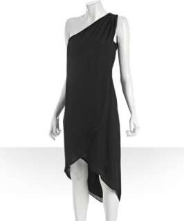 Halston Heritage black silk asymmetric one shoulder dress