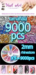 12 Mix Colors 9000 pcs Nail Art Tips Glitter Rhinestones Decoration 