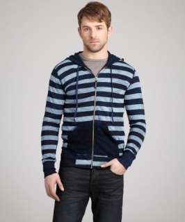 Kinetix navy striped slub cotton zip up hoodie