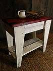 Aged BARN Red Primitive Wooden Side Table with Lower Shelf Great 