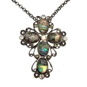 Acosta Jewellery   Large Antique Opal Effect   Crystal Cross Necklace