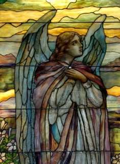 Awesome Pair of 8H Stained Glass Tiffany Angel Windows  
