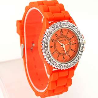 Orange Classic Silicone Crystal Mens Teenagers Lady Girls Jelly Watch 