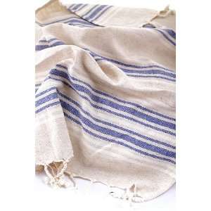  Hand Size Linen Turkish Towel Pestemal Linen and Dark Blue 