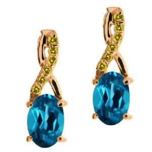   Ct Oval London Blue Topaz and Diamond Rose Gold Plated Silver Earrings