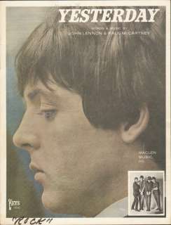 Yesterday 1965 PAUL McCARTNEY John Lennon Sheet Music  the BEATLES 