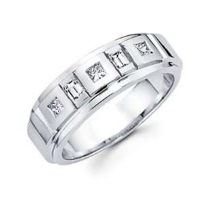 Size  13   14k White Gold Mens Diamond Wedding Ring Band .43 ct (G H 