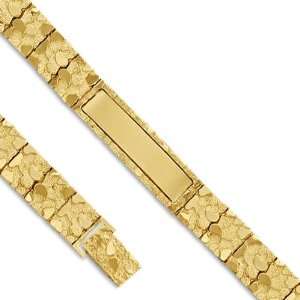 14K Solid Yellow Gold Mens Nugget ID Plate Bracelet. 12.10mm Wide, 8 