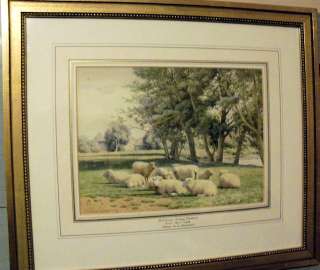   William Sidney Cooper 1913 Watercolor Sheep In A Meadow Framed  
