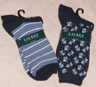 Ralph Lauren Womens Four Pair Solid/Pattern Ankle Socks Size 9 11 