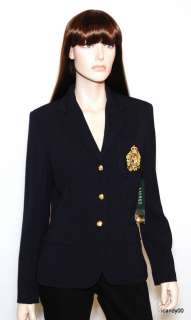Nwt $290 Ralph Lauren Lined Wool Jacket Blazer Coat Top ~Sailor Navy 