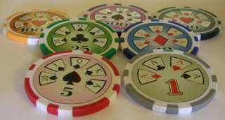 pc HIGH ROLLER LASER poker chips samples set #72 (no 500 or 1000 