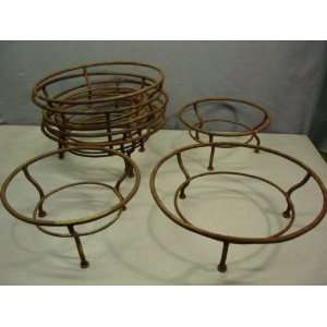   of 8 Vintage Cast Iron Basket Plant Globe Stands 