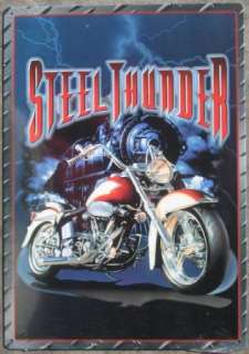 Steel Thunder Motorcycle Train Game Room Bar Tin Sign  