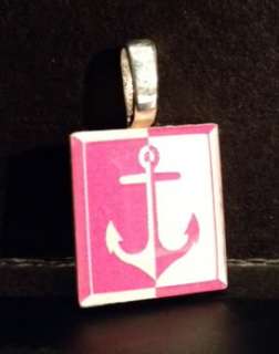 Pink Anchor Scrabble® Tile Pendant Necklace   DG, Delta Gamma  