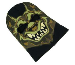 Black Knit Werewolf Design Ski Mask Hat Cap  