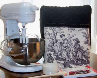 BLACK TOILE Kitchen Aid MIXER StanD cover QUILTED FABRIC POCKET 4.5 5 