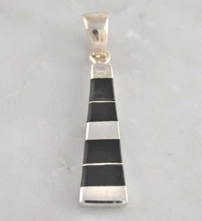 Sterling Silver Onyx Inlay Stick Necklace Pendant  
