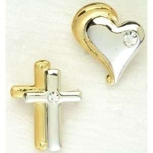   Pack of 16 Christmas Jewelry Gold/Silver Heart & Cross Religious Pins