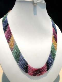   Natural Emerald Sapphire Ruby Multi Gemstone Faceted Beads Necklace
