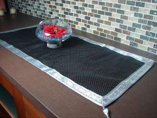 BLACK SILVER TABLE RUNNER HAND MADE DECORATIVE 16X36INCHES TASSELED 