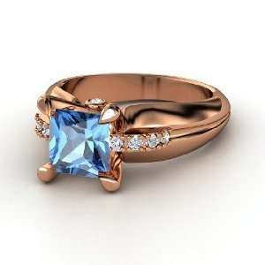   Ring, Princess Blue Topaz 14K Rose Gold Ring with Diamond Jewelry