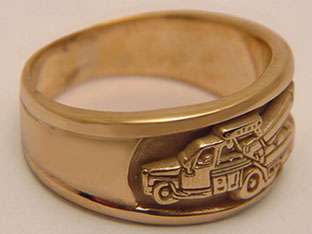 UNIQUE CUSTOM SOLID 10k GOLD TOW TRUCK WRECKER RING  