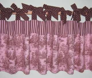PINK AND BROWN FRENCH CHIC TOILE TIE TAB VALANCE  