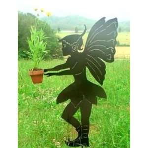   Holding Flower Pot Metal Garden Stake Sculpture: Patio, Lawn & Garden